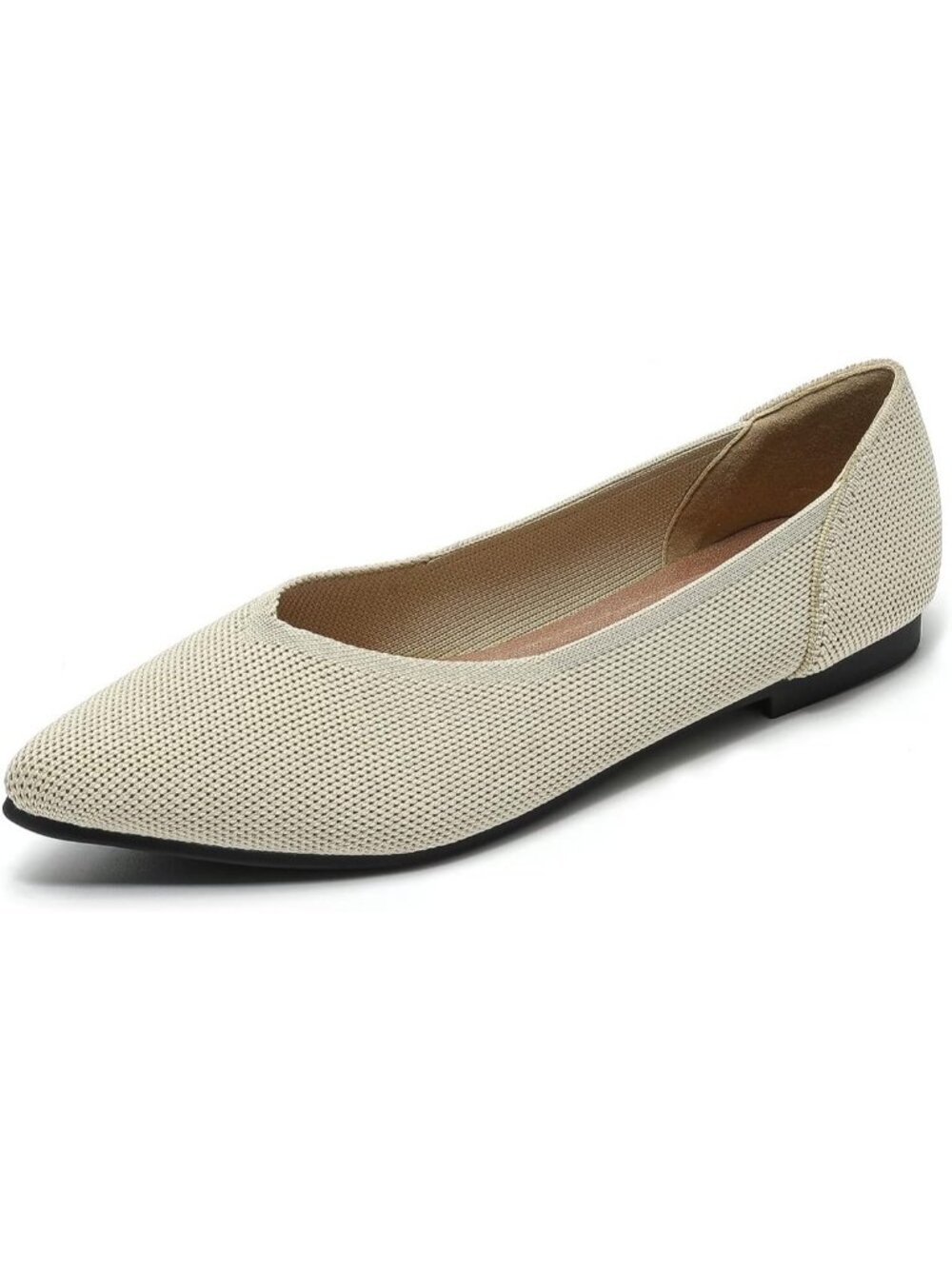 Women's Beige Mesh Ballet Flats Comfortable Casual Pointed Toe Shoes - Picture 3 of 6
